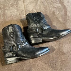 COPY - Frye Silver sprayed black harness booties size 6